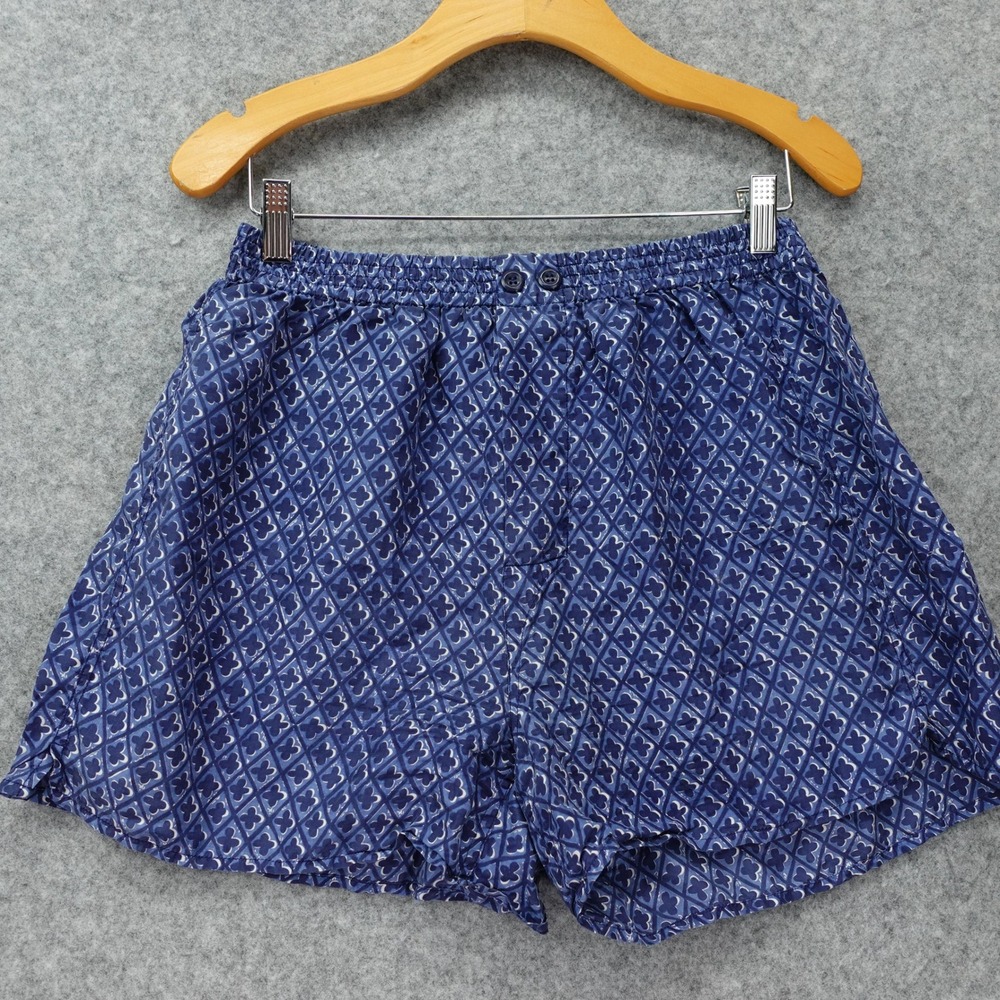 90s Vintage Perry Ellis Silk Boxer Shorts Mens M Blue Geometric Medallion Lounge